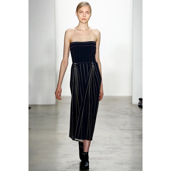 Dion Lee Embellished Perforated Pleated Skirt US 8 Blue Polyester Zipper 2016 - Picture 3 of 16